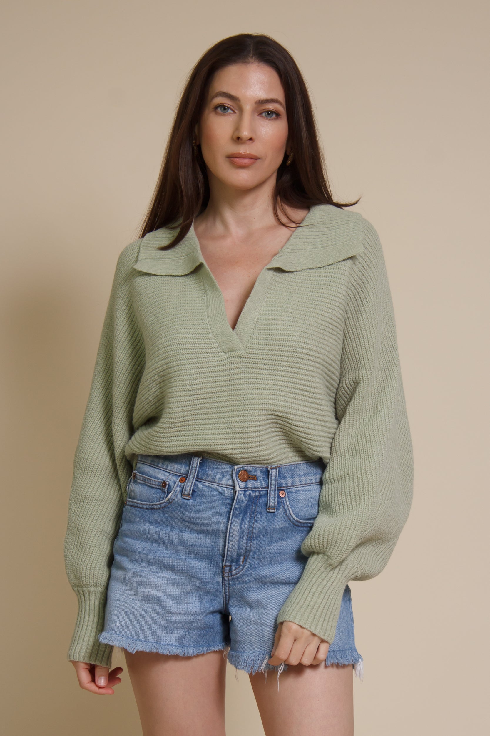 Mable collared sweater, in dusty sage.