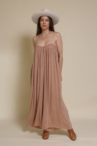 Mustard Seed button front jumpsuit, in light clay.