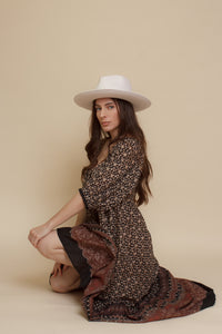 Olivaceous floral babydoll maxi dress, in Black/Brown.