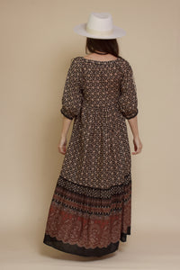 Olivaceous floral babydoll maxi dress, in Black/Brown.