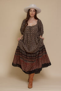 Olivaceous floral babydoll maxi dress, in Black/Brown.