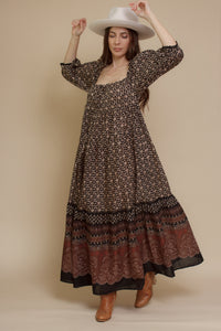 Olivaceous floral babydoll maxi dress, in Black/Brown.