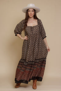 Olivaceous floral babydoll maxi dress, in Black/Brown.