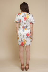 Dress Forum satin floral wrap dress, in ivory.