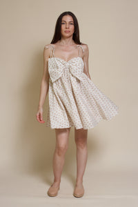 Storia ditsy floral bow front mini dress, in cream multi.