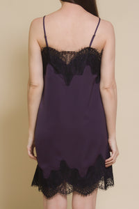 Storia slip dress with lace detail, in purple.