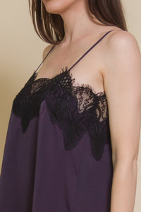 Storia slip dress with lace detail, in purple.