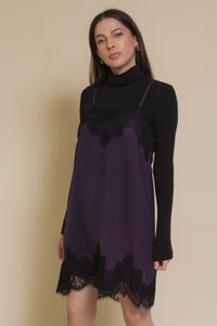 Storia slip dress with lace detail, in purple.