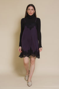 Storia slip dress with lace detail, in purple.