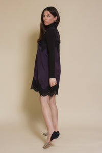 Storia slip dress with lace detail, in purple.