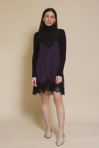 Storia slip dress with lace detail, in purple.
