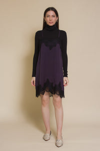 Storia slip dress with lace detail, in purple.