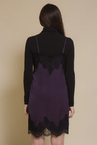 Storia slip dress with lace detail, in purple.