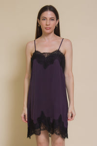 Storia slip dress with lace detail, in purple.