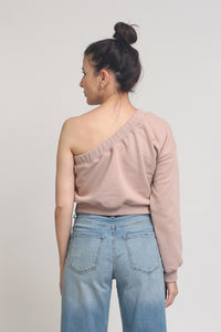 One shoulder cropped sweatshirt, in Taupe.