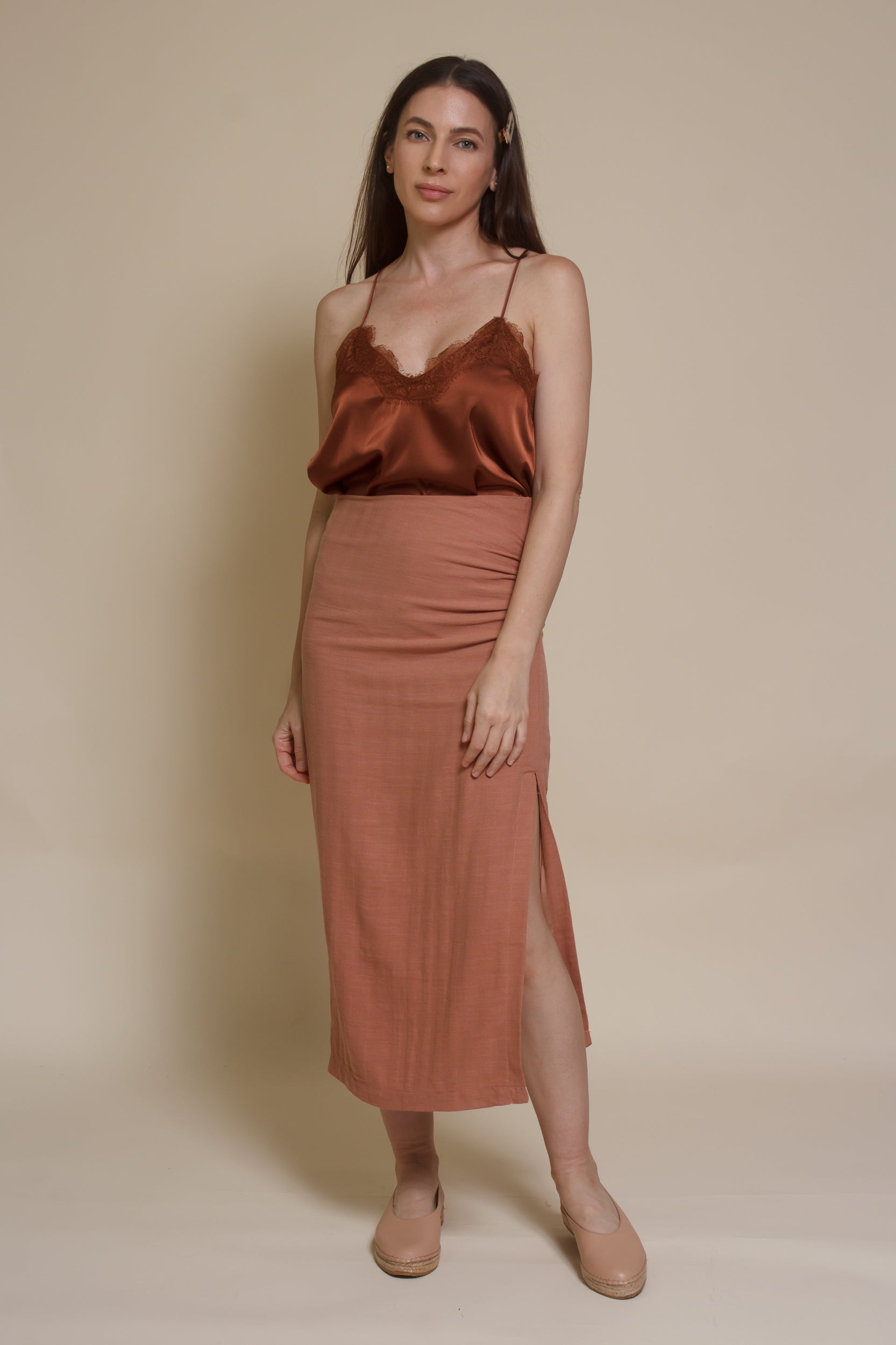 Wishlist satin camisole with lace trim, in gucci.