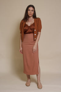 Endless Blue eyelet short sleeve cardigan, in gingerbread.