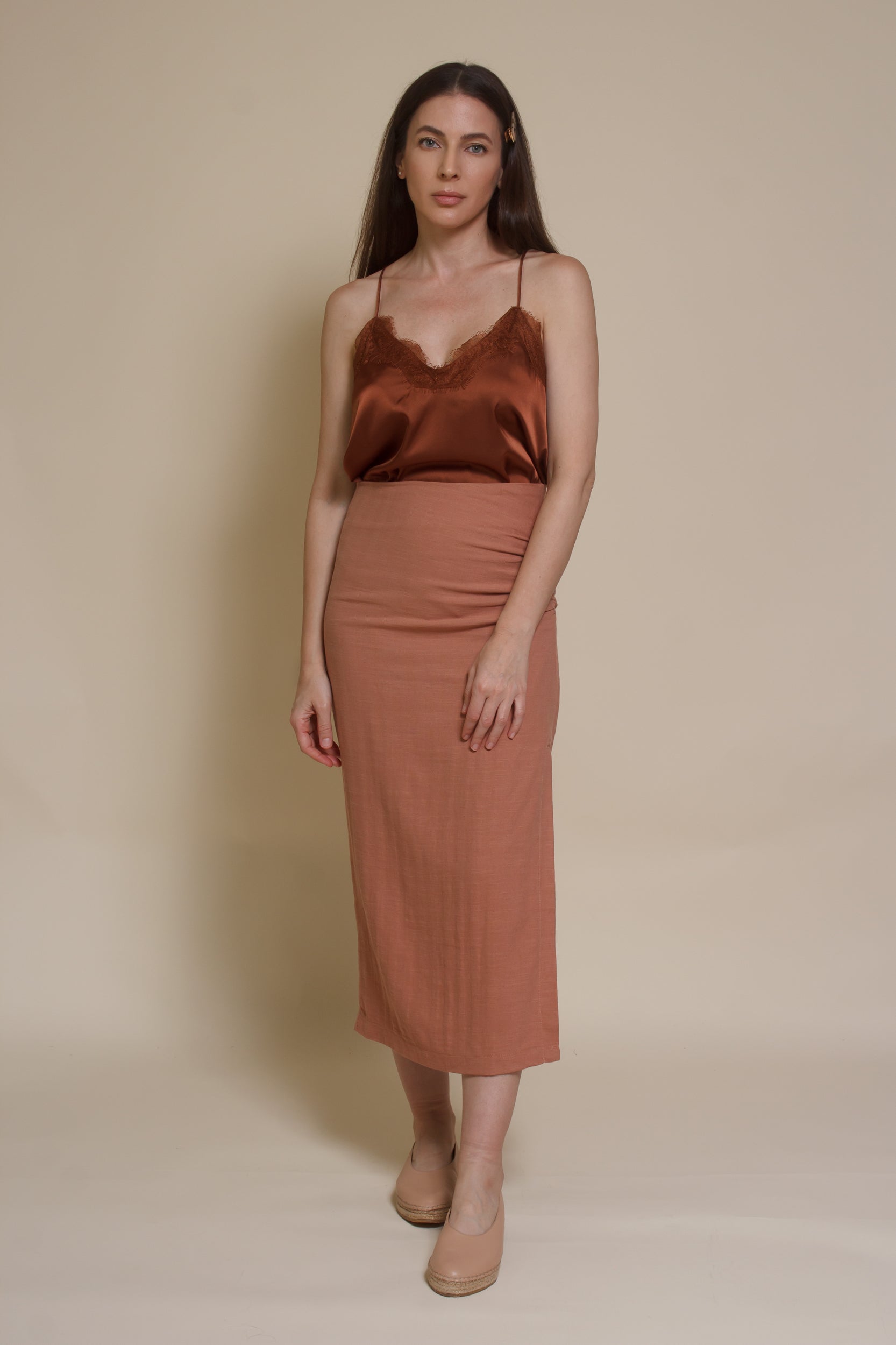 Wishlist satin camisole with lace trim, in gucci.