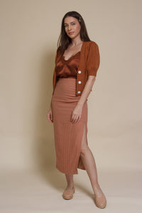 Endless Blue eyelet short sleeve cardigan, in gingerbread.