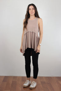 Babydoll style top, with exposed back zipper, in beige. Image 2