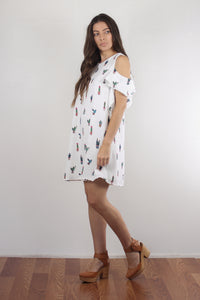 Cactus print mini dress, in white. Image 3