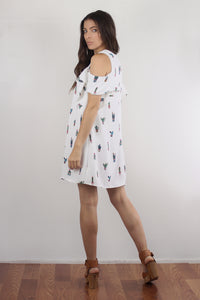 Cactus print mini dress, in white. Image 4