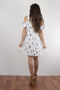 Cactus print mini dress, in white. Image 5