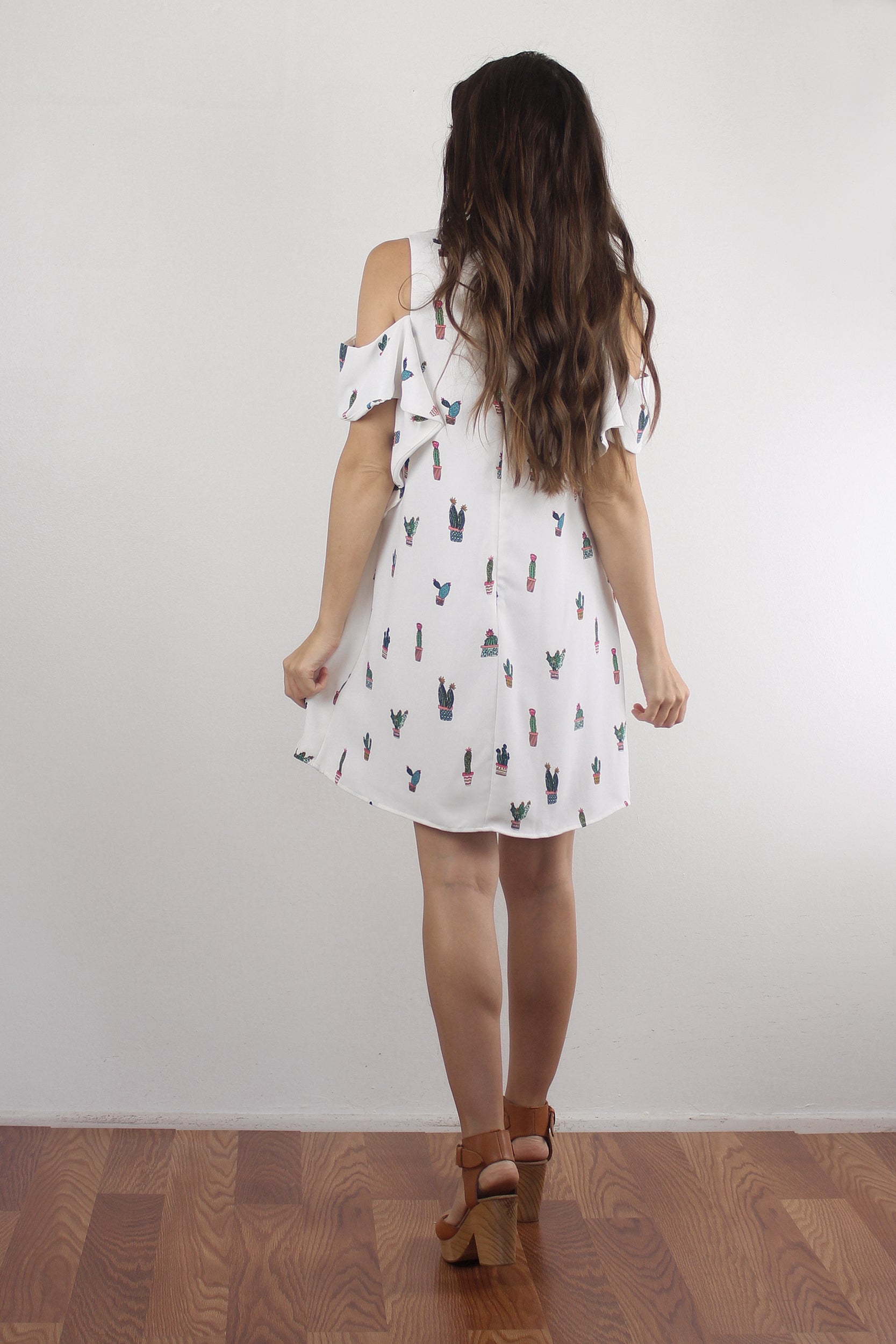 Cactus print mini dress, in white. Image 5