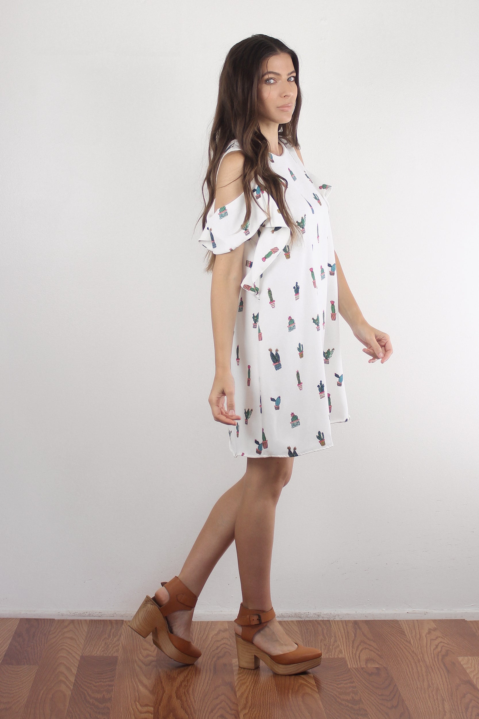 Cactus print mini dress, in white. Image 6