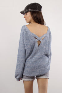 Slouchy sweater with criss cross back, in Blue.