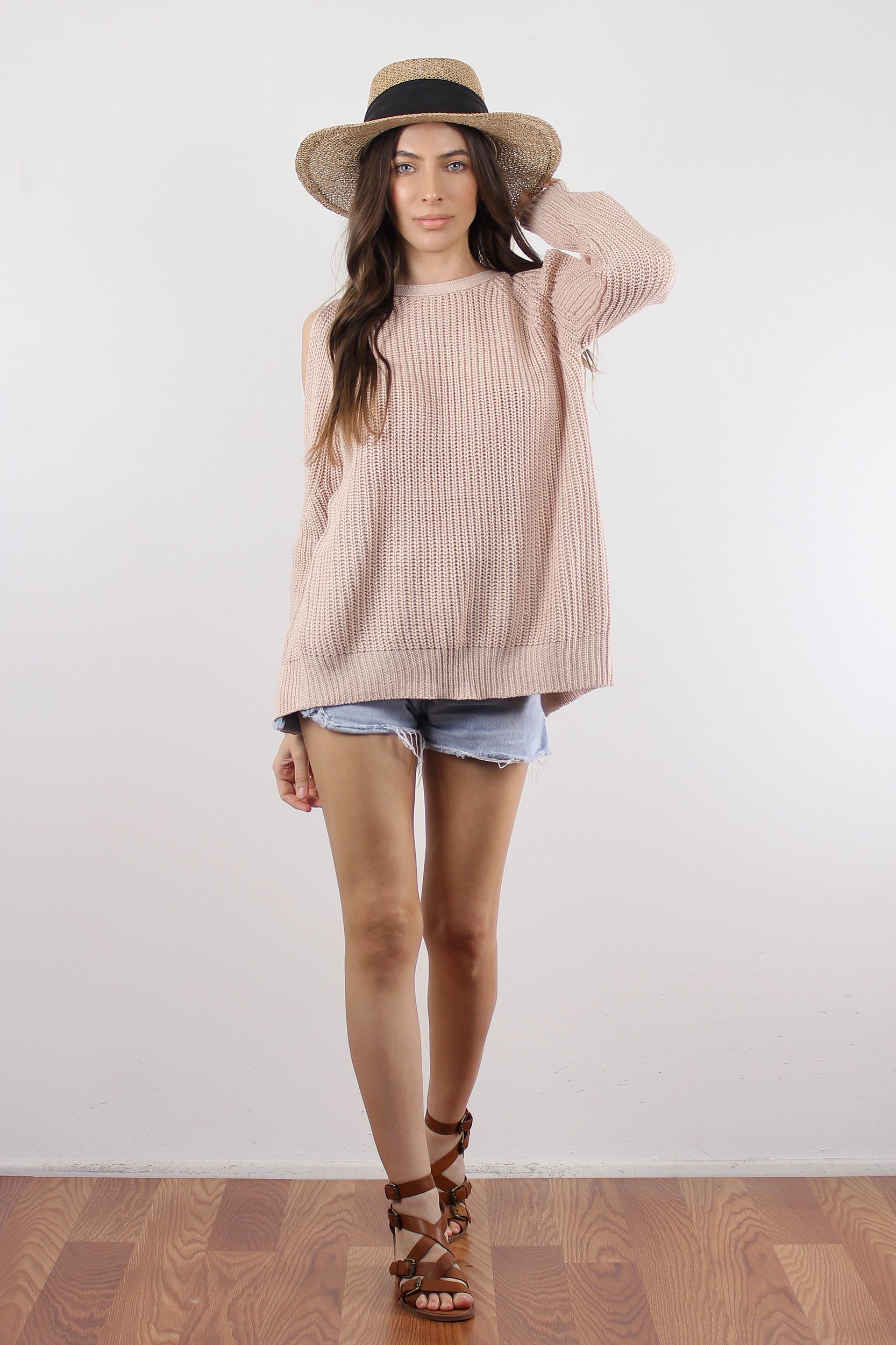 Cutout crewneck sweater, in blush. Image 4