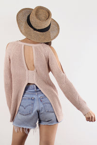 Cutout crewneck sweater, in blush. Image 6