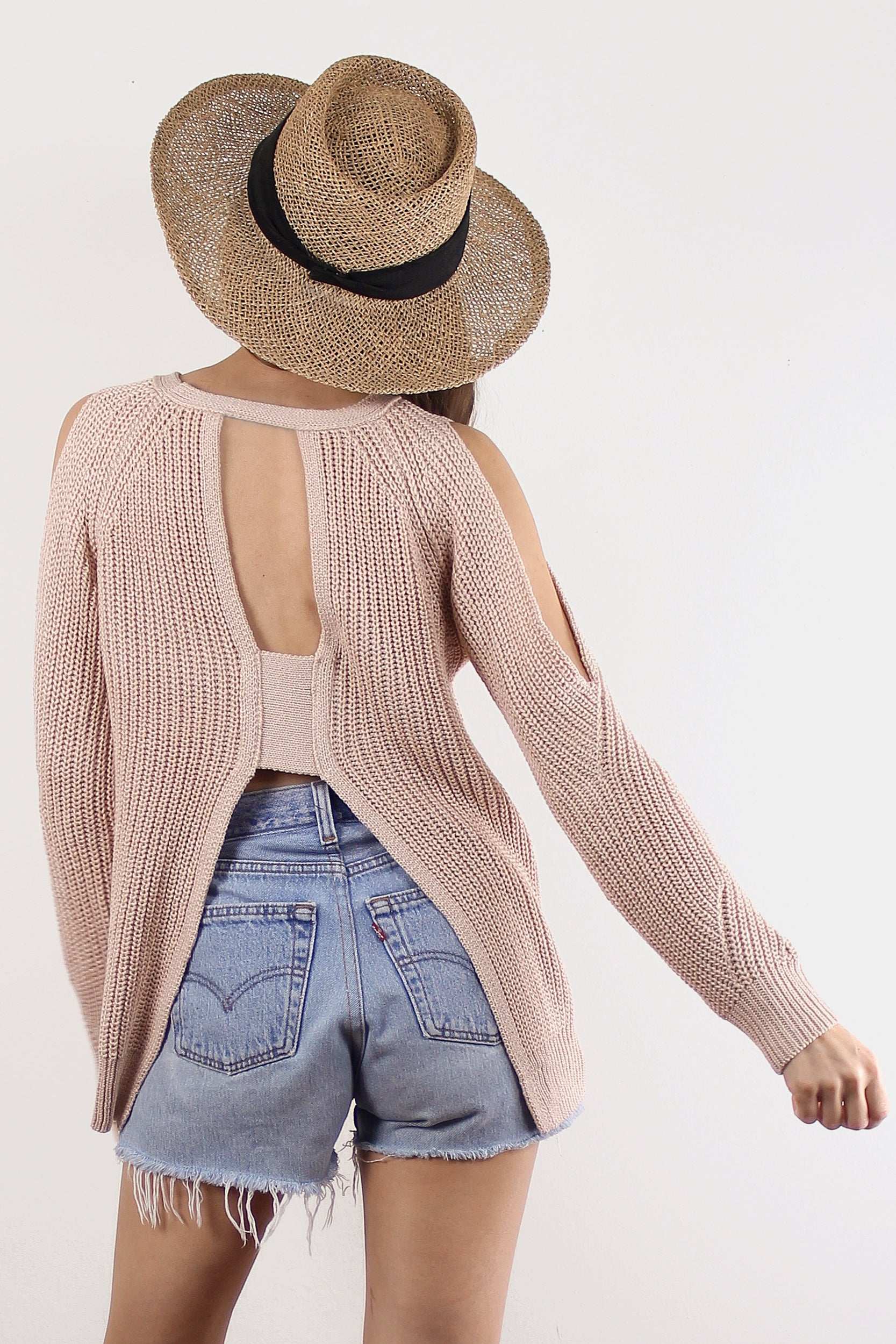 Cutout crewneck sweater, in blush. Image 6