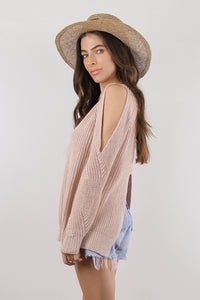 Cutout crewneck sweater, in blush. Image 7