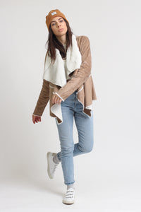 Faux suede sherpa jacket, in camel. Image 5