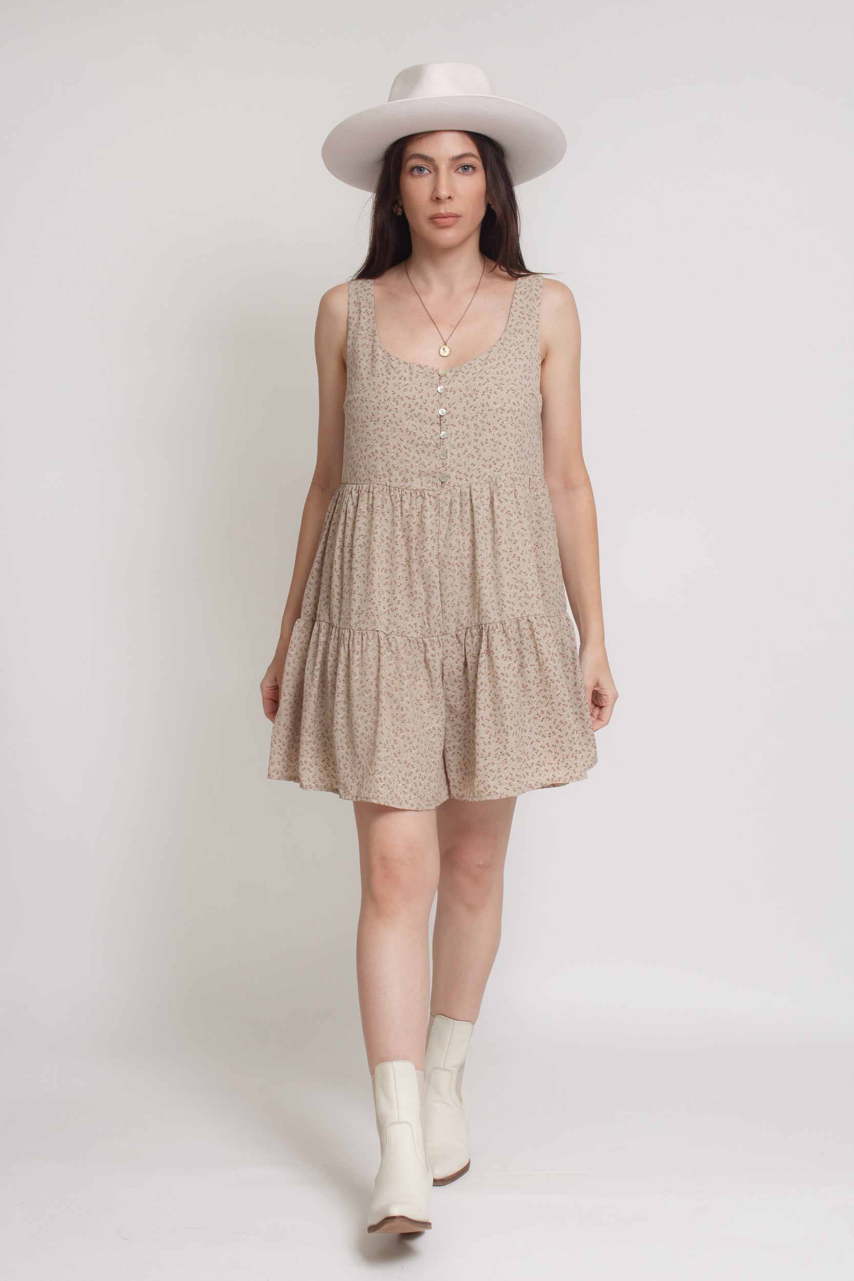 Floral romper, in olive. Image 18