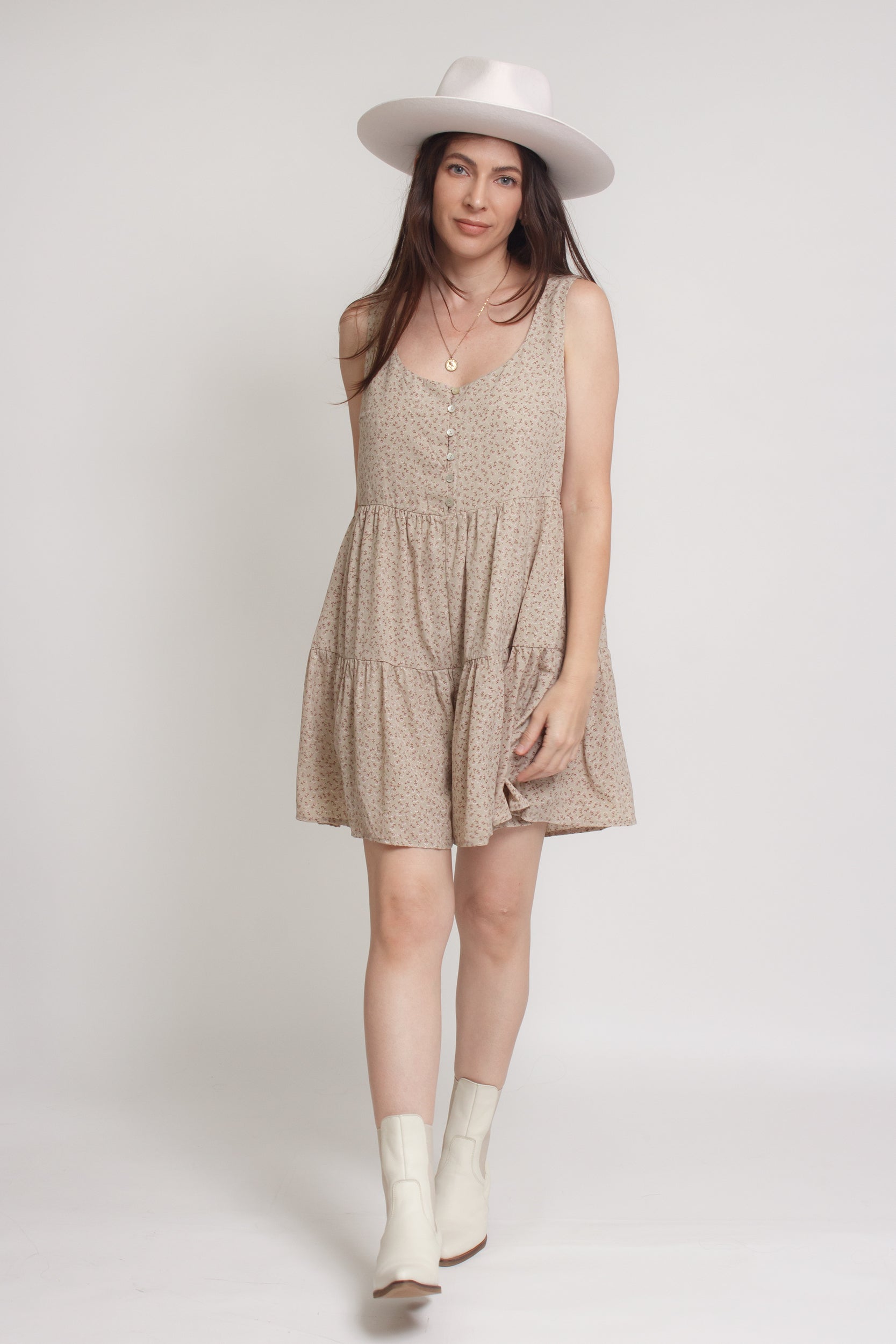 Floral romper, in olive. Image 19