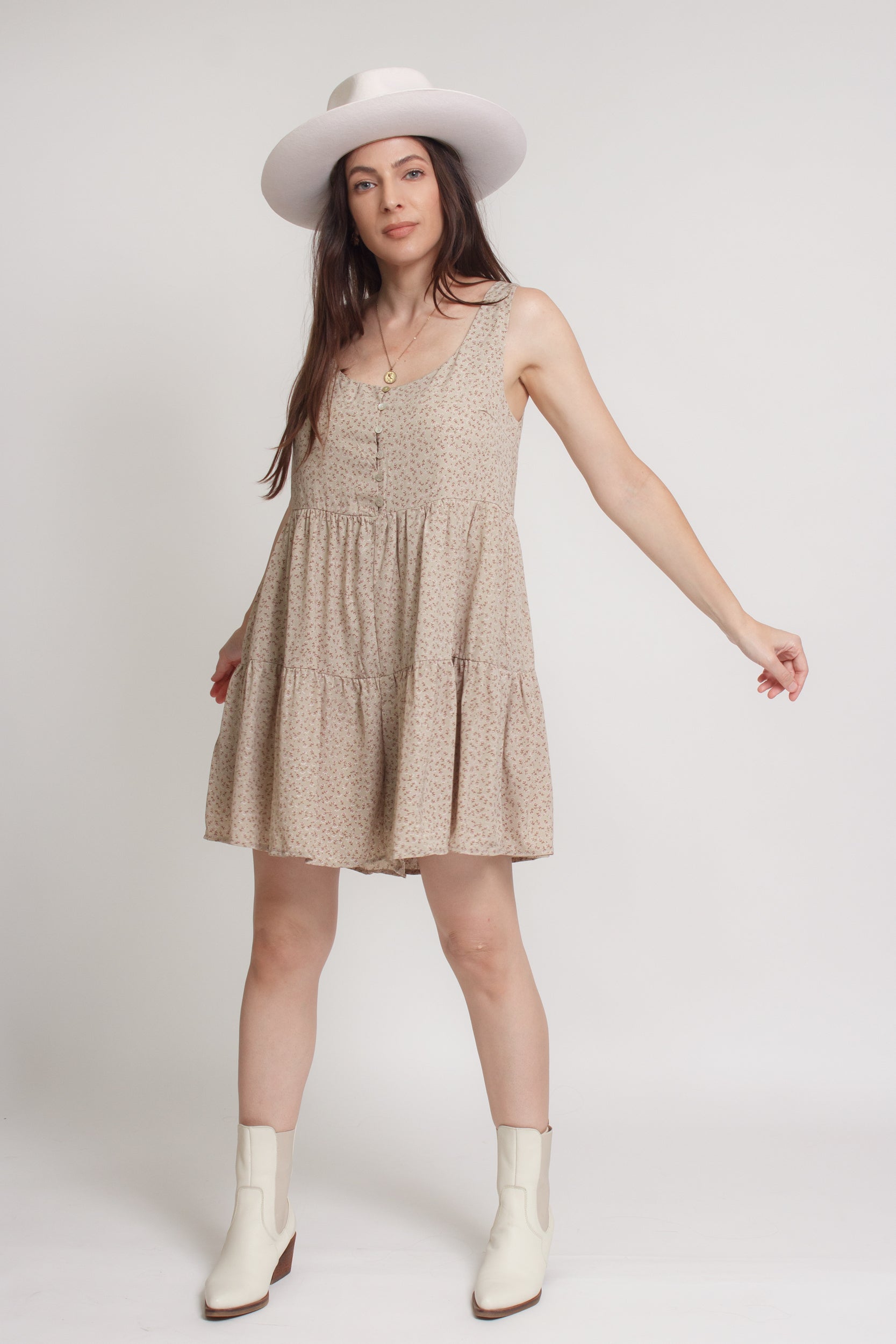 Floral romper, in olive. Image 7