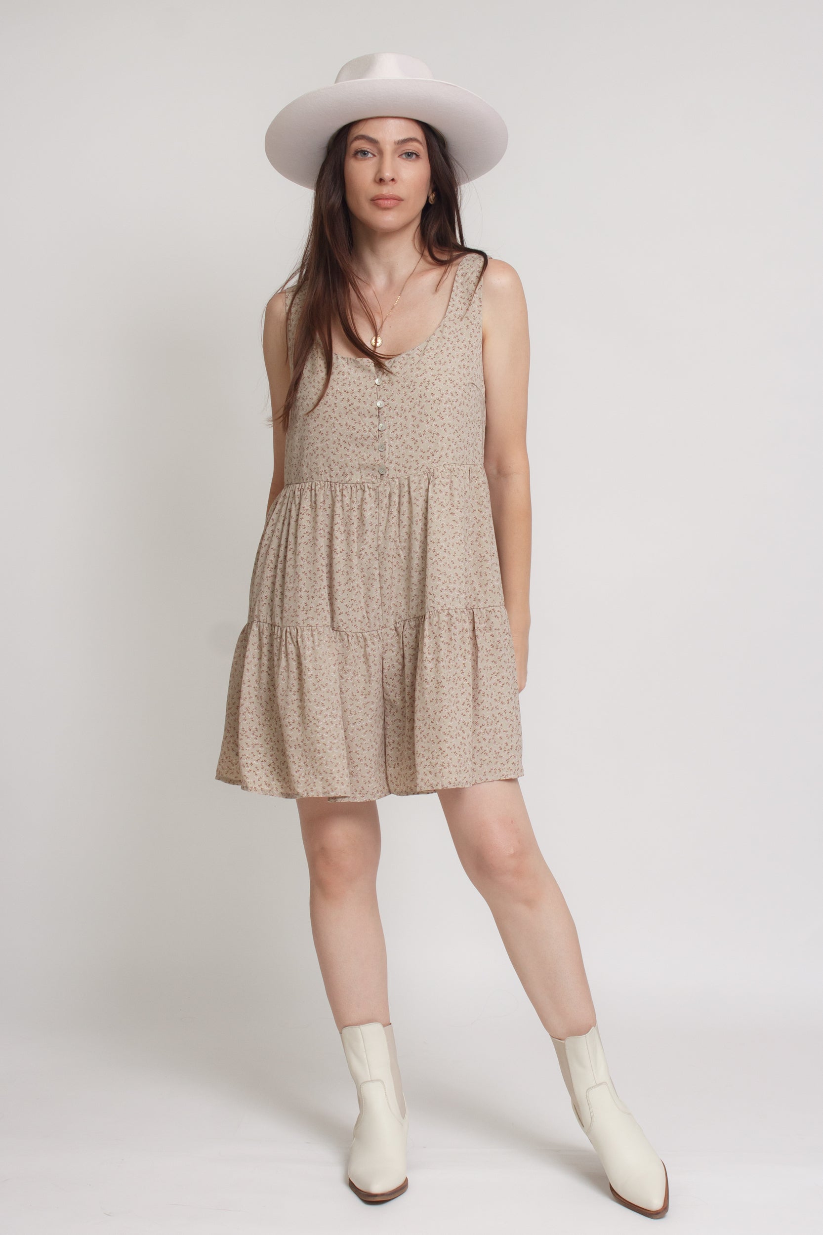 Floral romper, in olive. Image 9