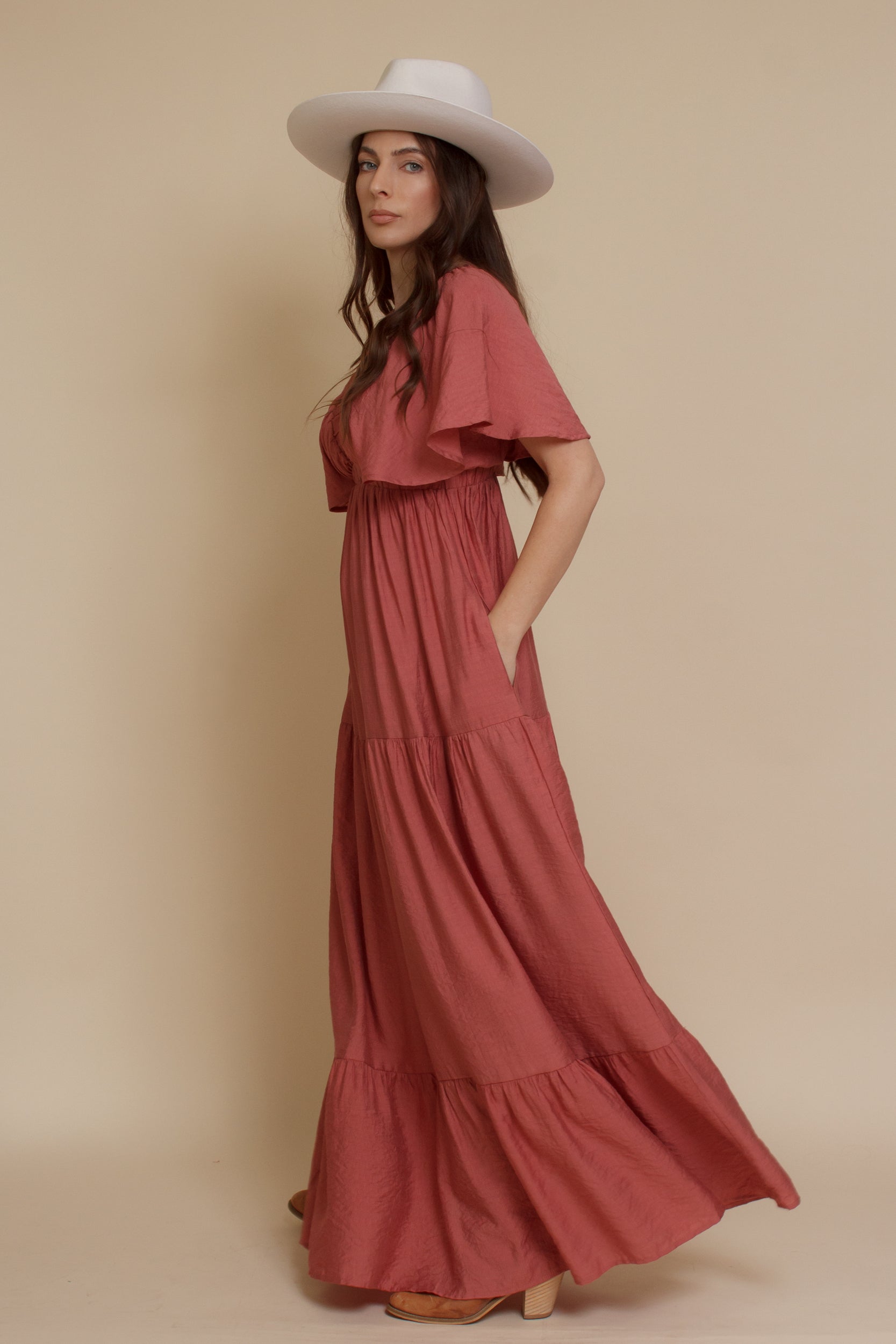 Flutter sleeve maxi dress, in sienna. Image 10