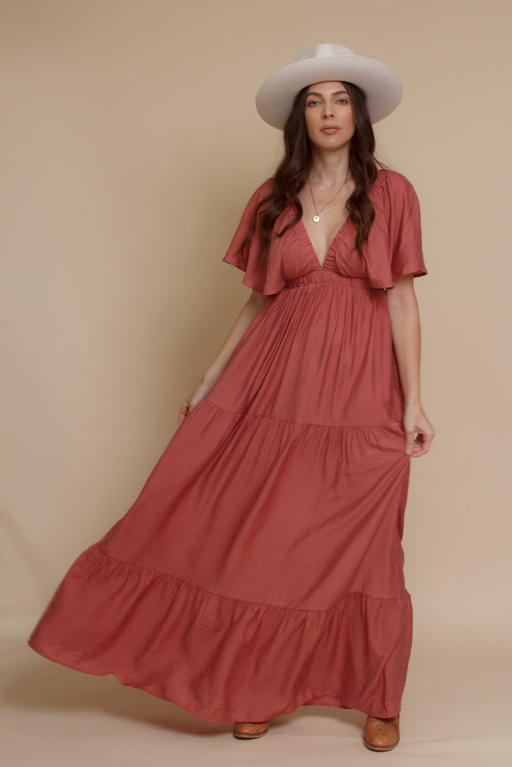 Flutter sleeve maxi dress, in sienna. Image 11