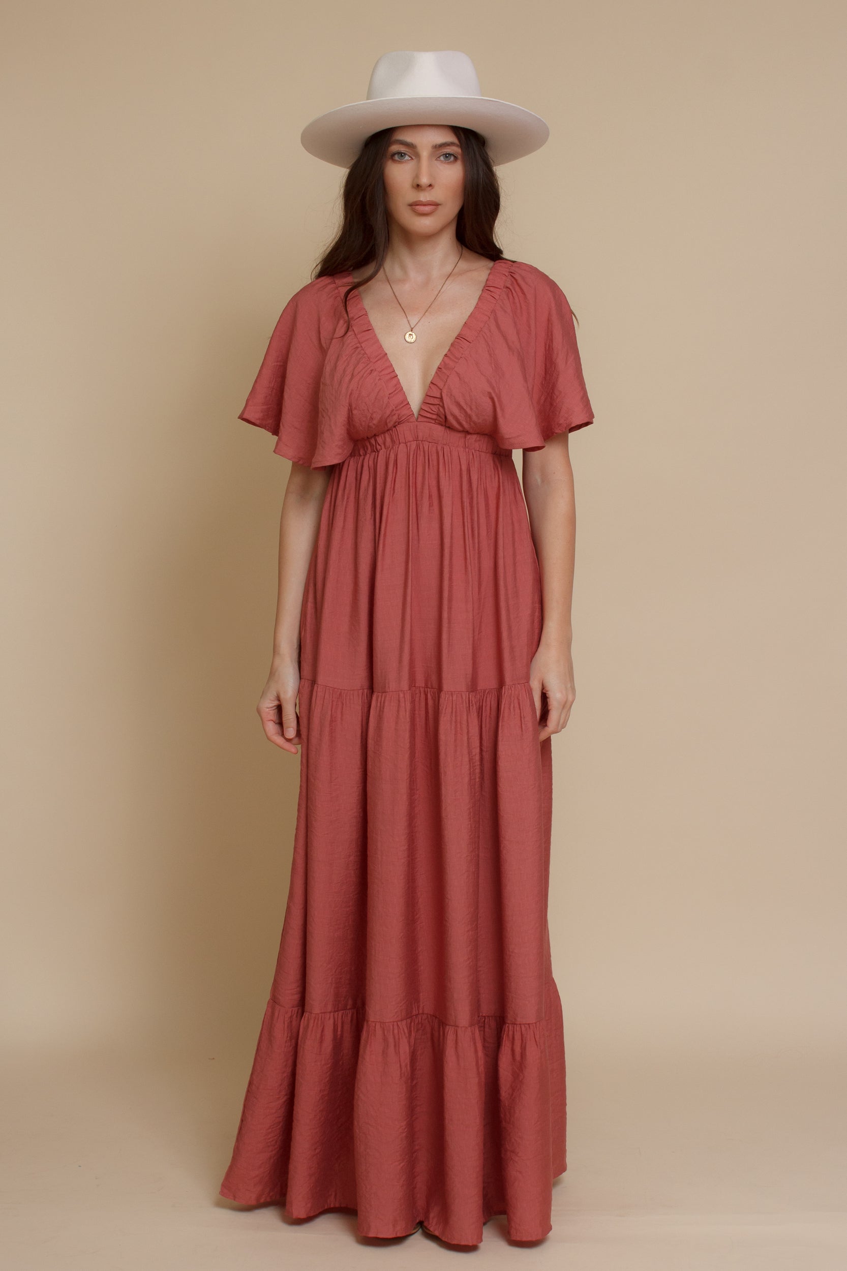 Flutter sleeve maxi dress, in sienna. Image 13