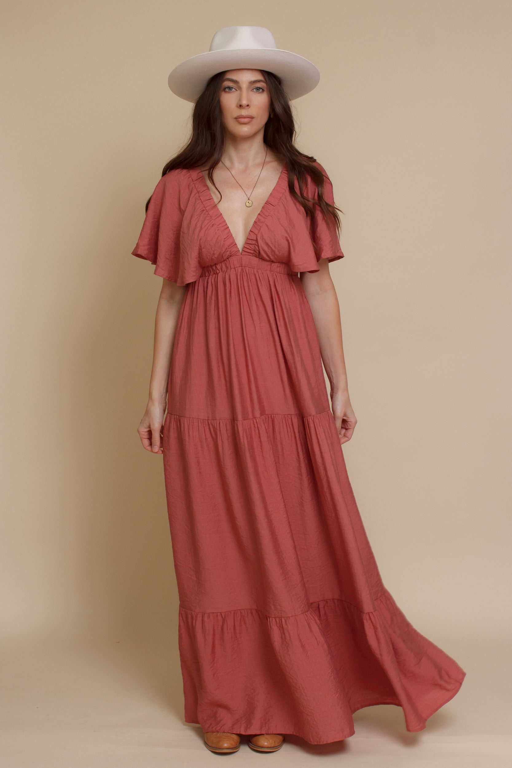 Flutter sleeve maxi dress, in sienna. Image 14