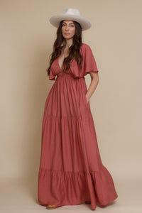 Flutter sleeve maxi dress, in sienna. Image 2