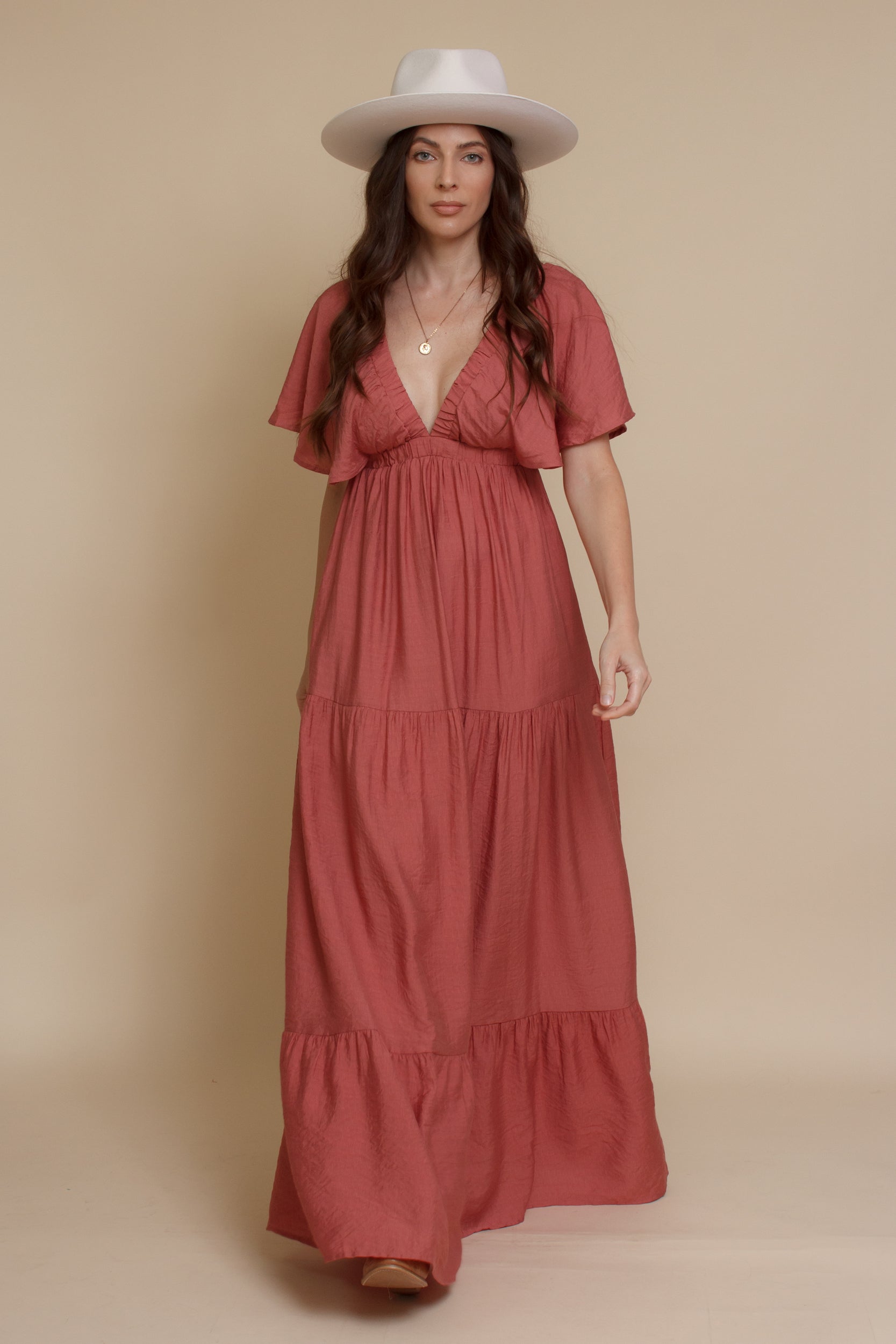 Flutter sleeve maxi dress, in sienna. Image 4