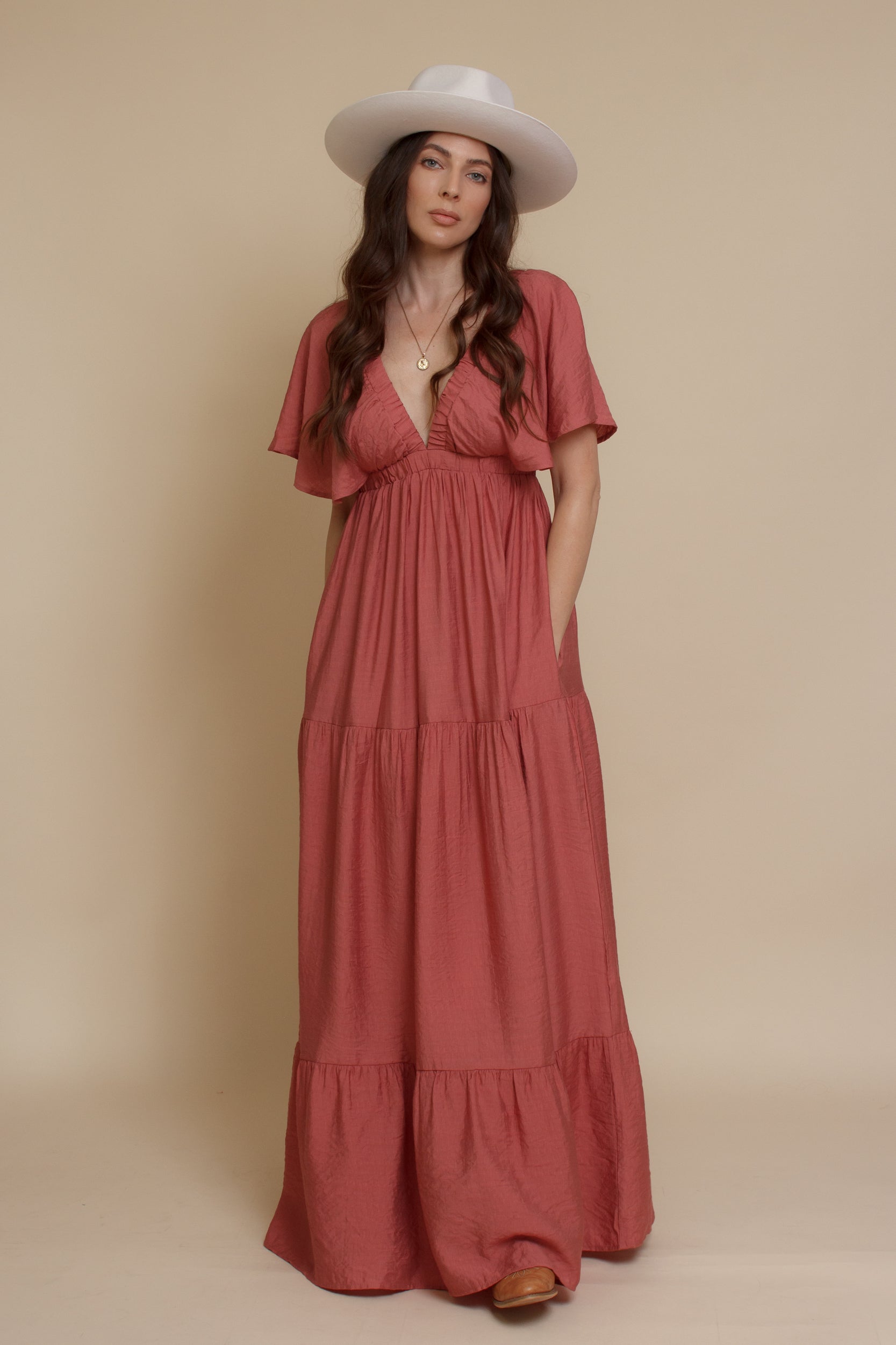 Flutter sleeve maxi dress, in sienna. Image 5