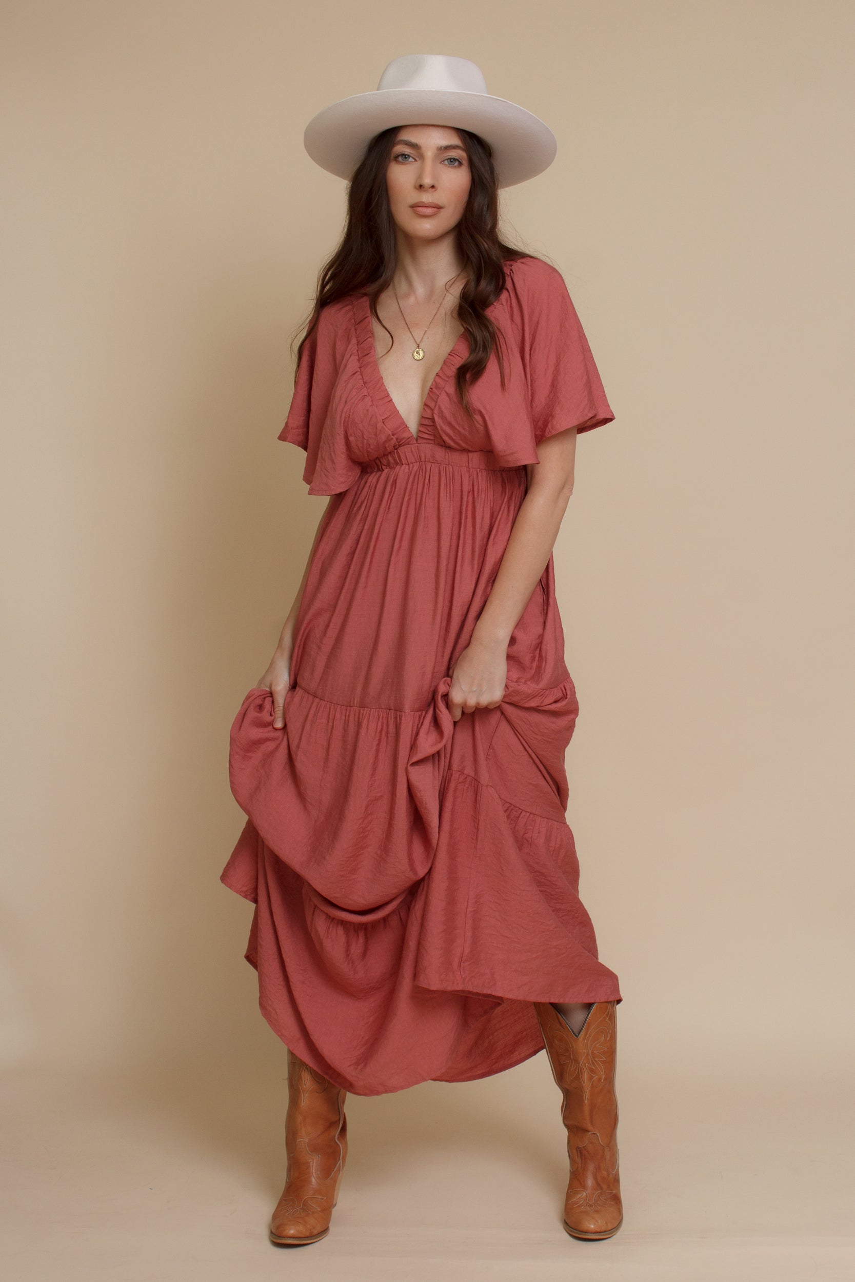 Flutter sleeve maxi dress, in sienna. Image 6