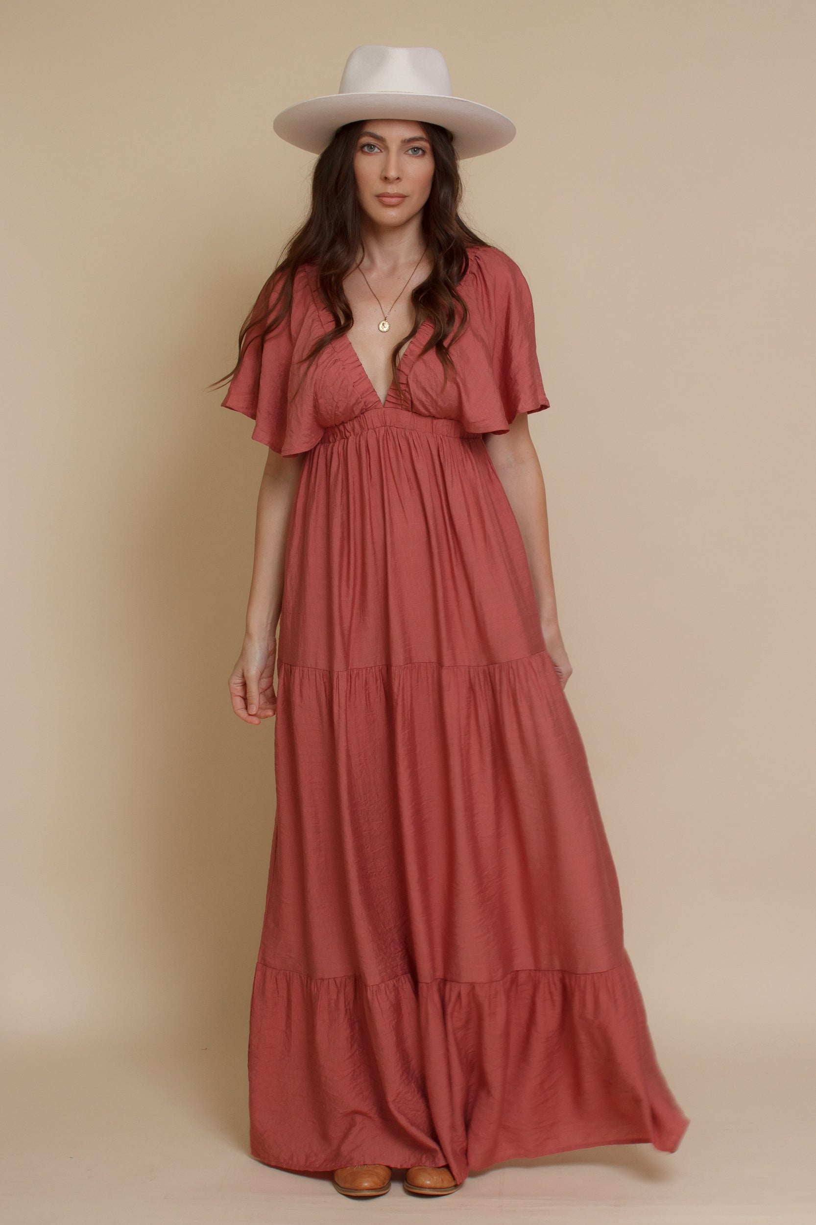 Flutter sleeve maxi dress, in sienna. Image 7