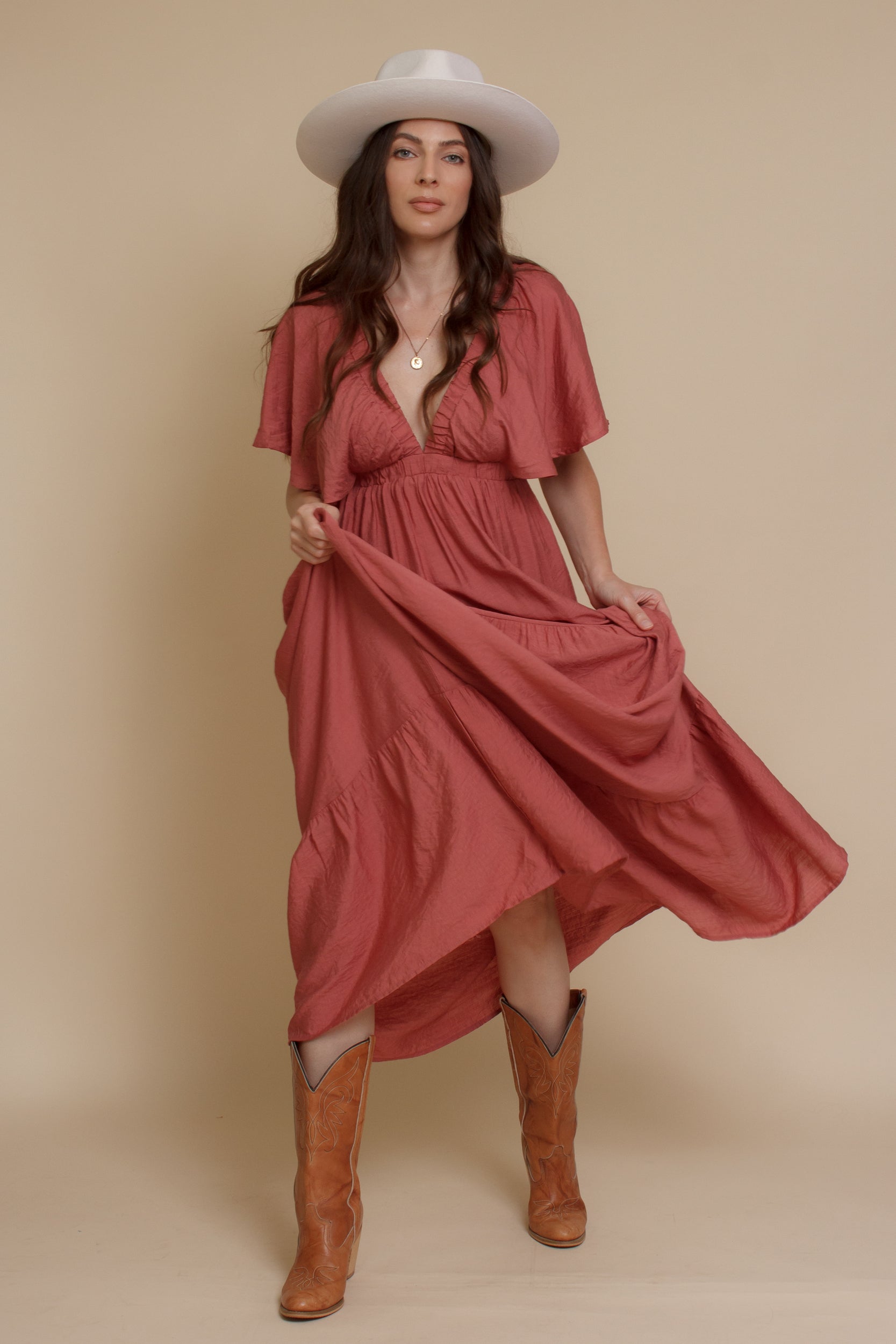 Flutter sleeve maxi dress, in sienna. Image 9