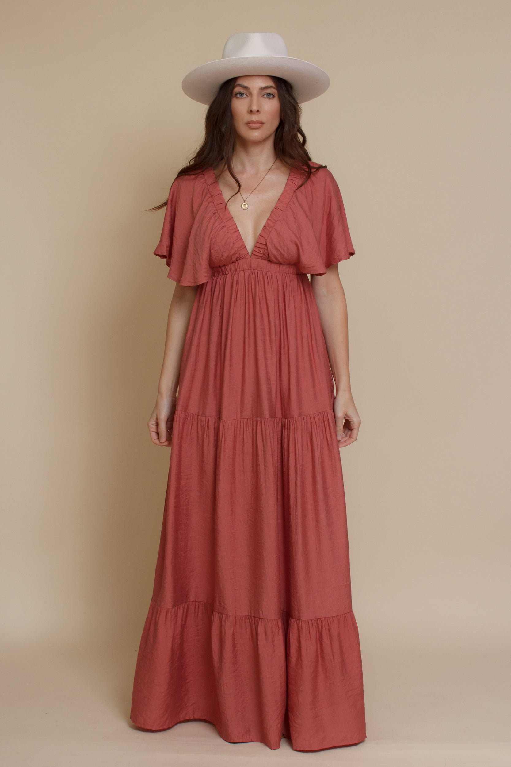 Flutter sleeve maxi dress, in sienna.